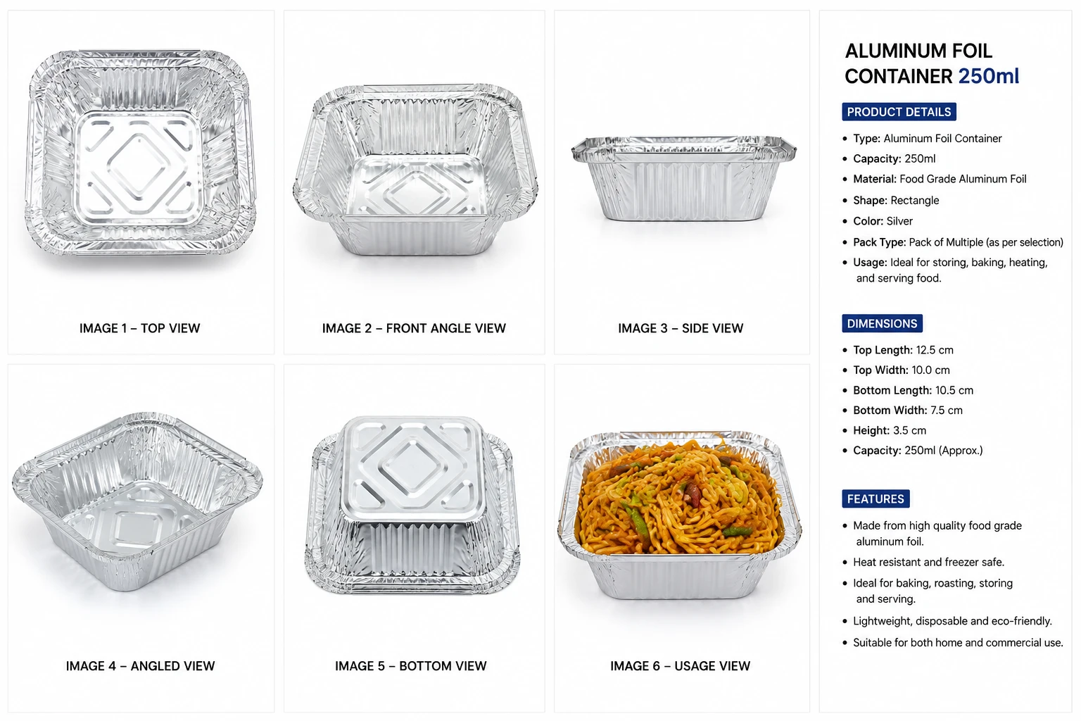 Alluminium silver foil container - 250ml 8