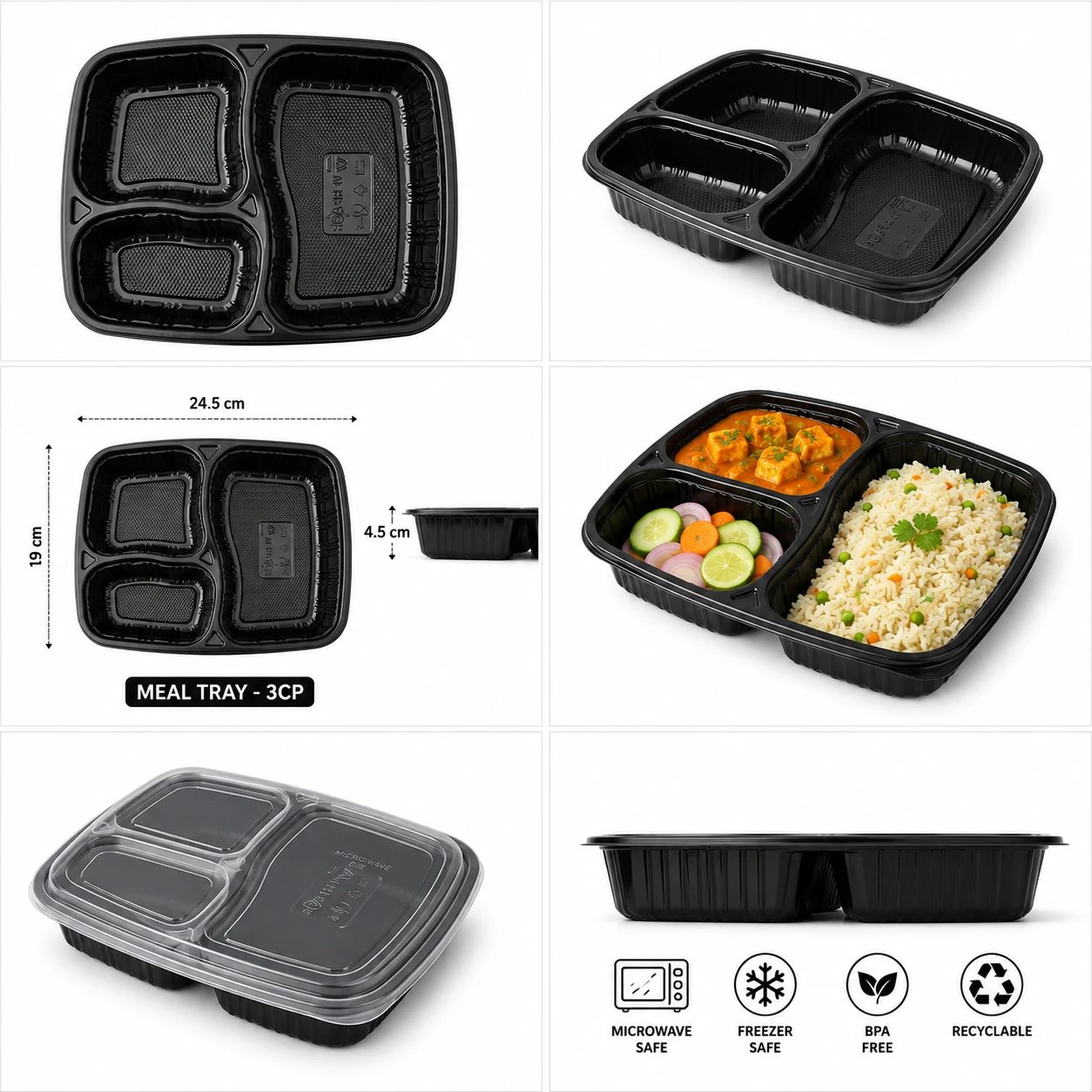 3 compartment meal tray with lid