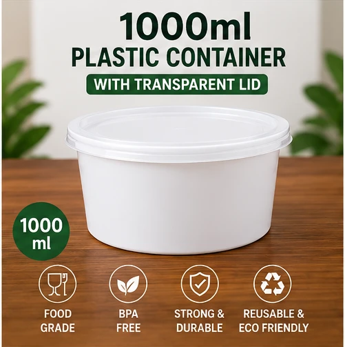 White 1000ml Plastic Food Containers with Lids