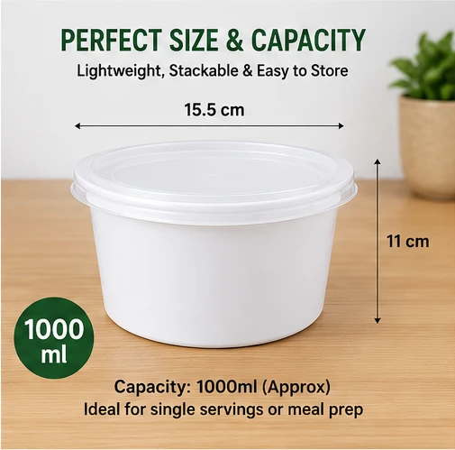 White 1000ml Plastic Food Containers with Lids 6