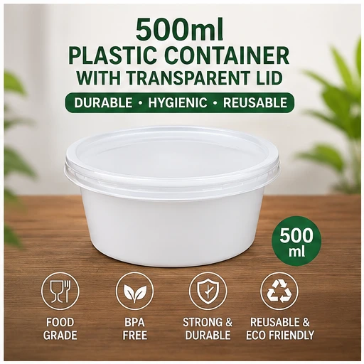 White 500ml Plastic Food Containers with Lids