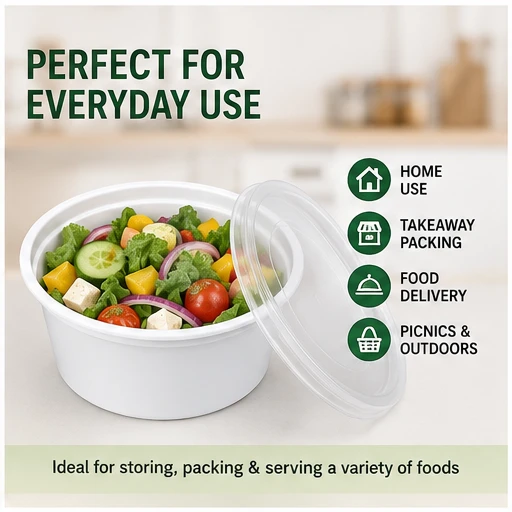 White 500ml Plastic Food Containers with Lids