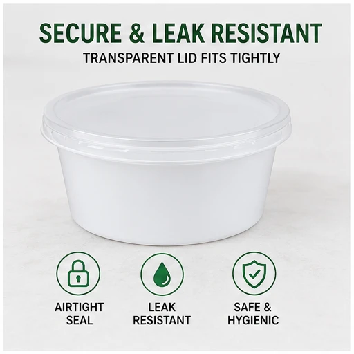 White 500ml Plastic Food Containers with Lids 3