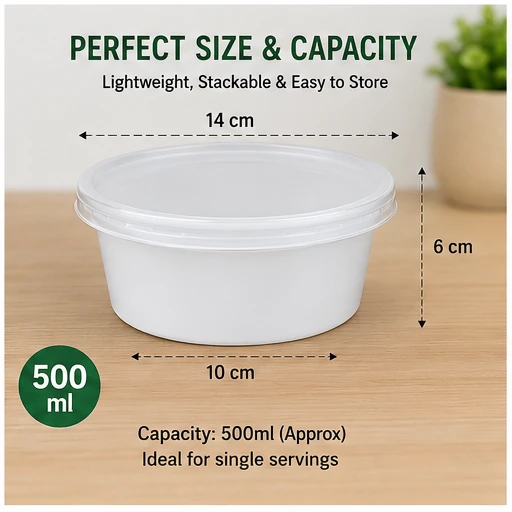 White 500ml Plastic Food Containers with Lids 6