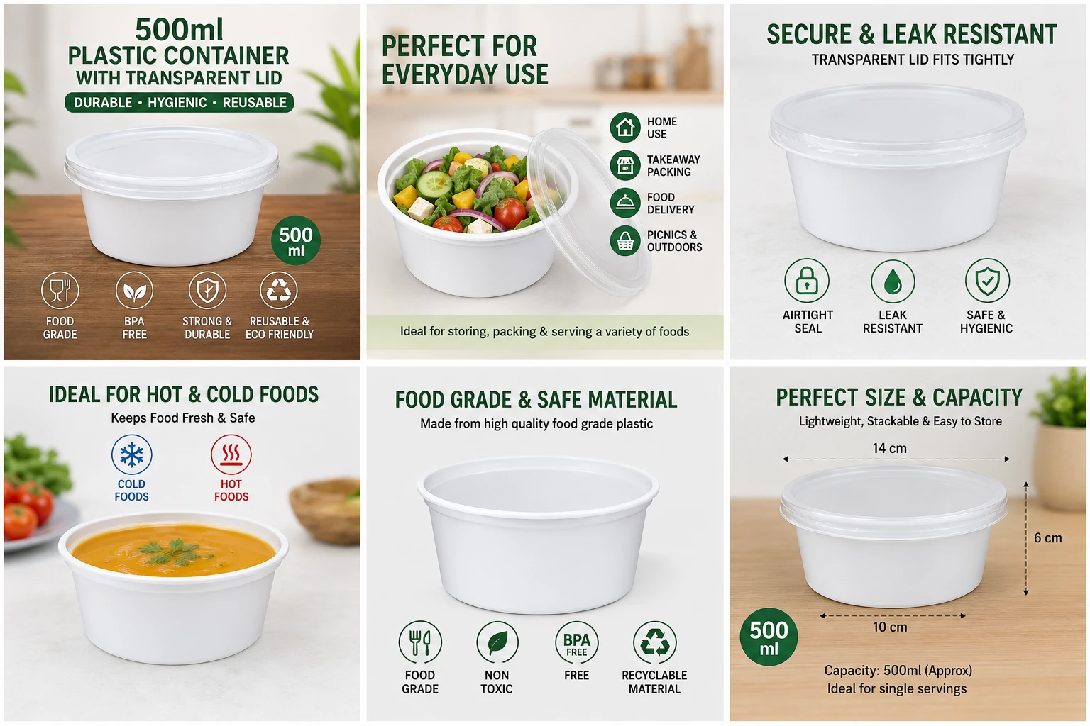 White 500ml Plastic Food Containers with Lids 7