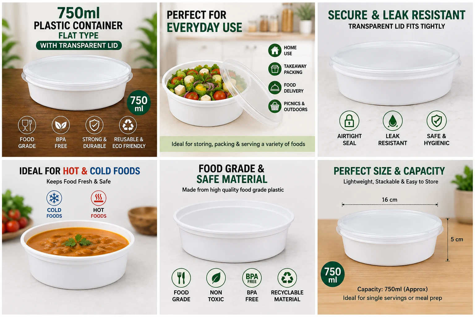White 750ml Plastic Food Containers with Lids 7