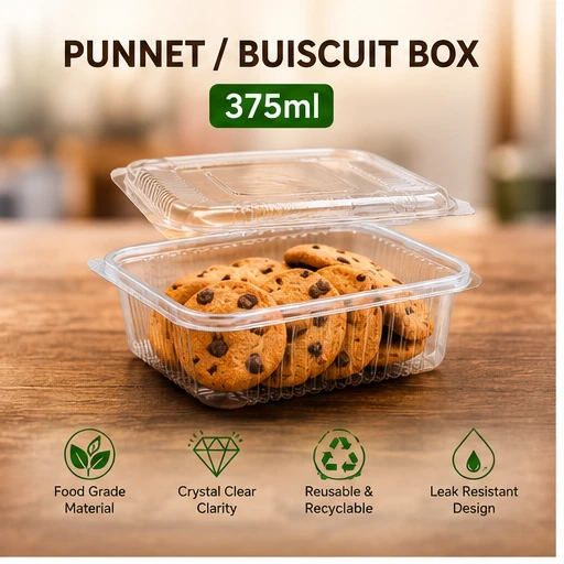 Hinged Pet Rectangular container with Lid - 375 ml