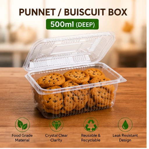 Hinged Pet Rectangular container with Lid - 500 ml