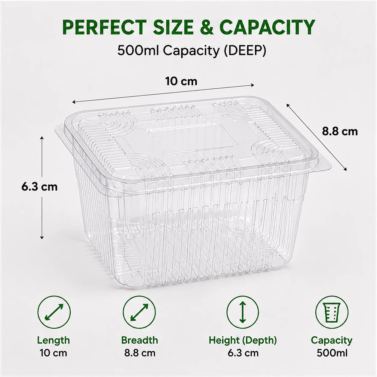 Hinged Pet Rectangular container with Lid - 500 ml 7