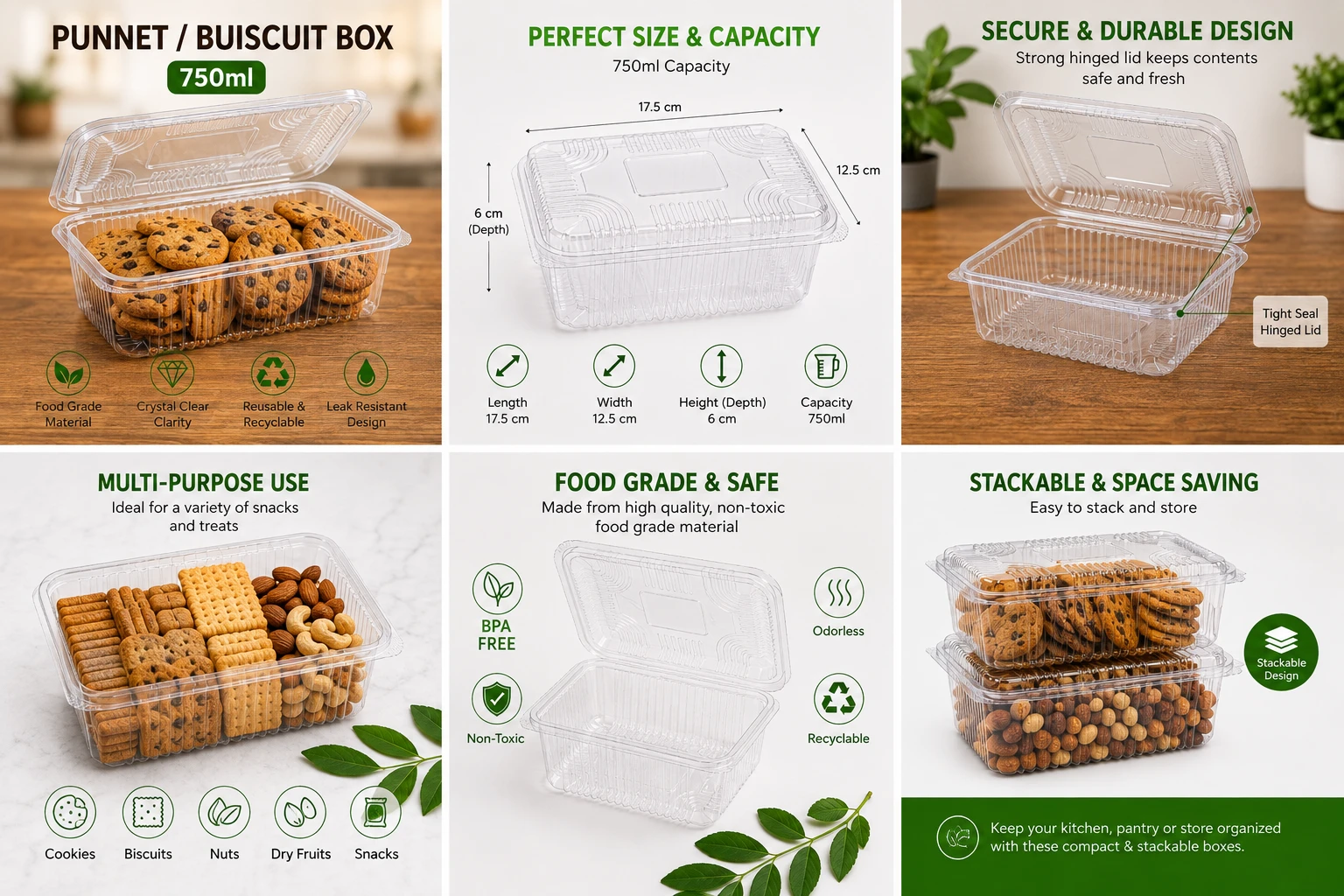Hinged Pet Rectangular container with Lid - 750 ml
