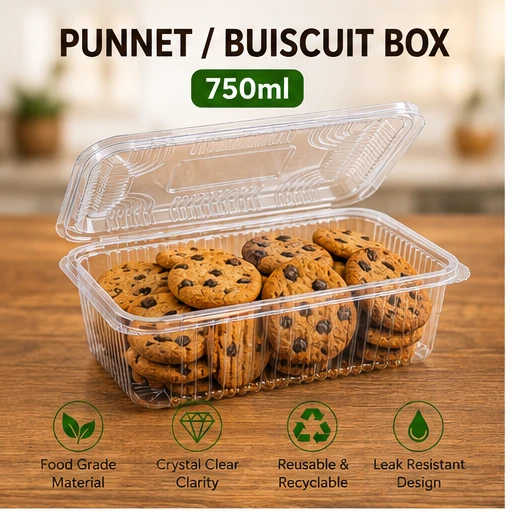 Hinged Pet Rectangular container with Lid - 750 ml