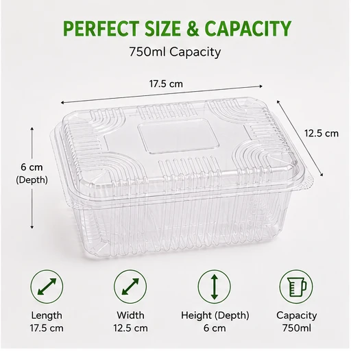 Hinged Pet Rectangular container with Lid - 750 ml 3