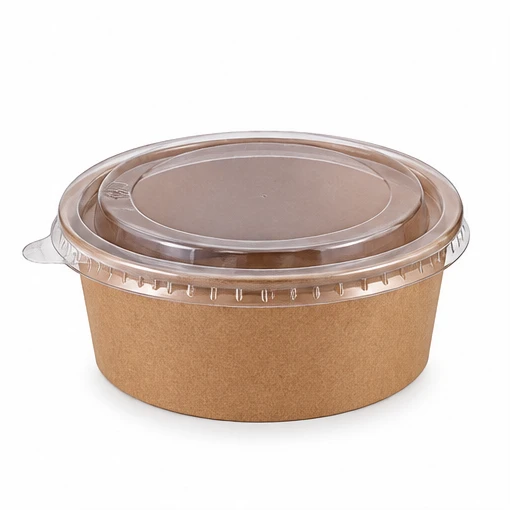 500 ML Brown Round Paper Bowl with Lids - Salad Box