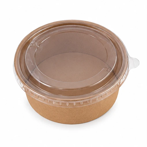 500 ML Brown Round Paper Bowl with Lids - Salad Box 4