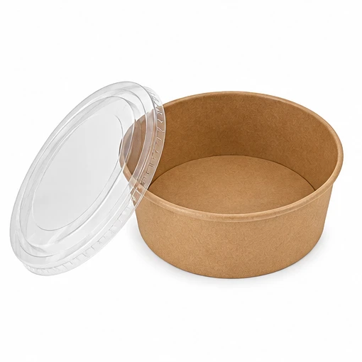 500 ML Brown Round Paper Bowl with Lids - Salad Box 6
