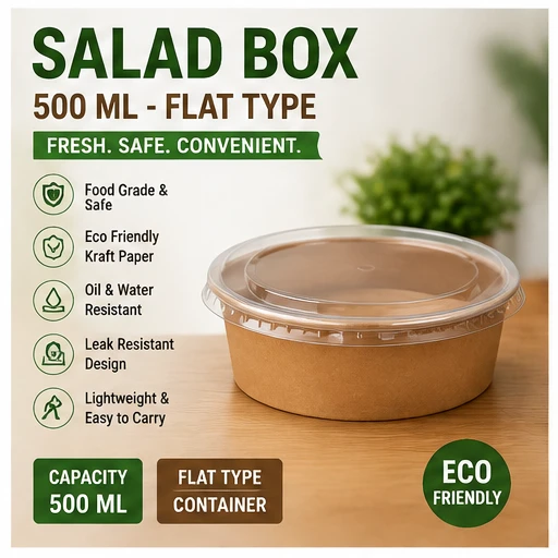 500 ML Brown Round Paper Bowl with Lids - Salad Box 7