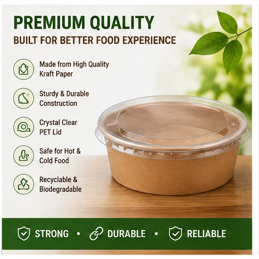 500 ML Brown Round Paper Bowl with Lids - Salad Box 8