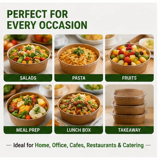 500 ML Brown Round Paper Bowl with Lids - Salad Box 9