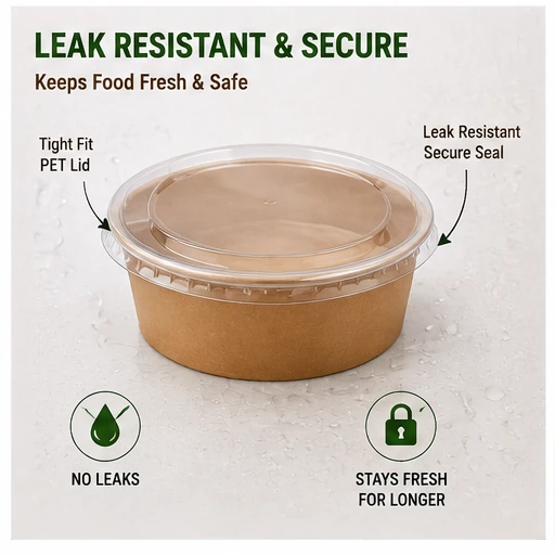 500 ML Brown Round Paper Bowl with Lids - Salad Box 10