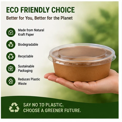 500 ML Brown Round Paper Bowl with Lids - Salad Box 11