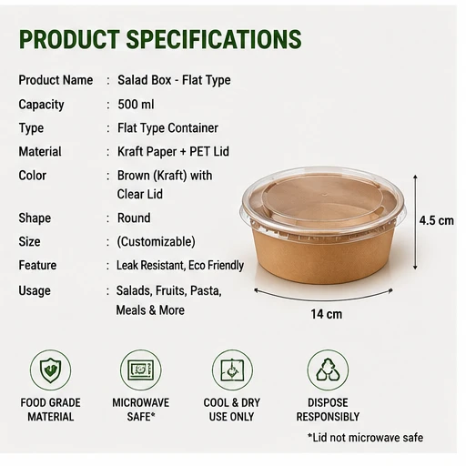 500 ML Brown Round Paper Bowl with Lids - Salad Box 12