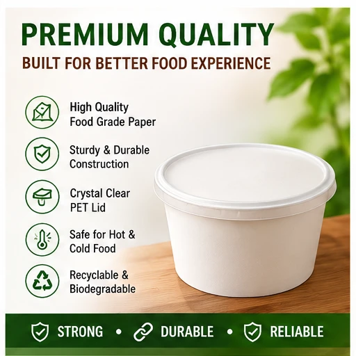 500ml White Disposable Bagasse Paper Container with Lid 3