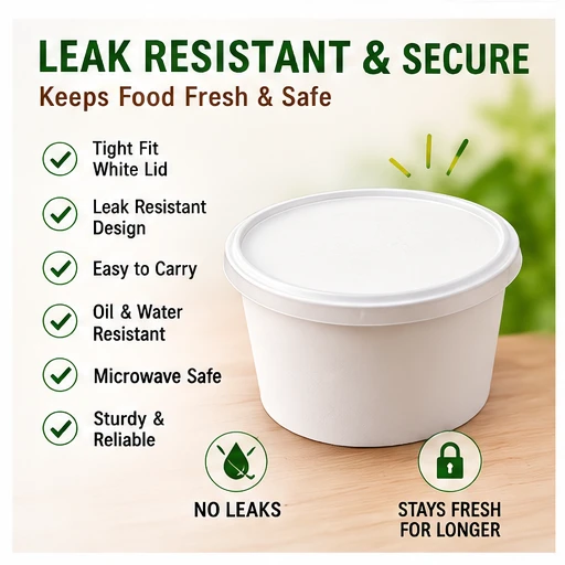 500ml White Disposable Bagasse Paper Container with Lid 5