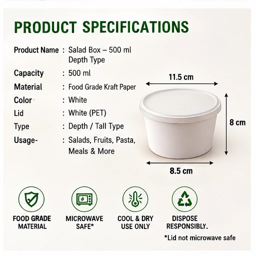 500ml White Disposable Bagasse Paper Container with Lid 7